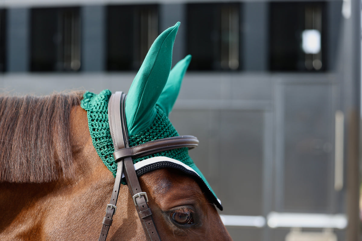Green, Black & White Saddle Pad and Fly Veil Set - No logo