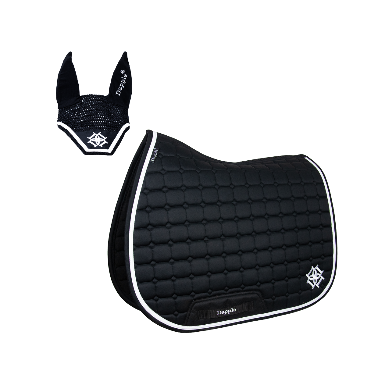 Black Saddle Pad and Fly Veil Set