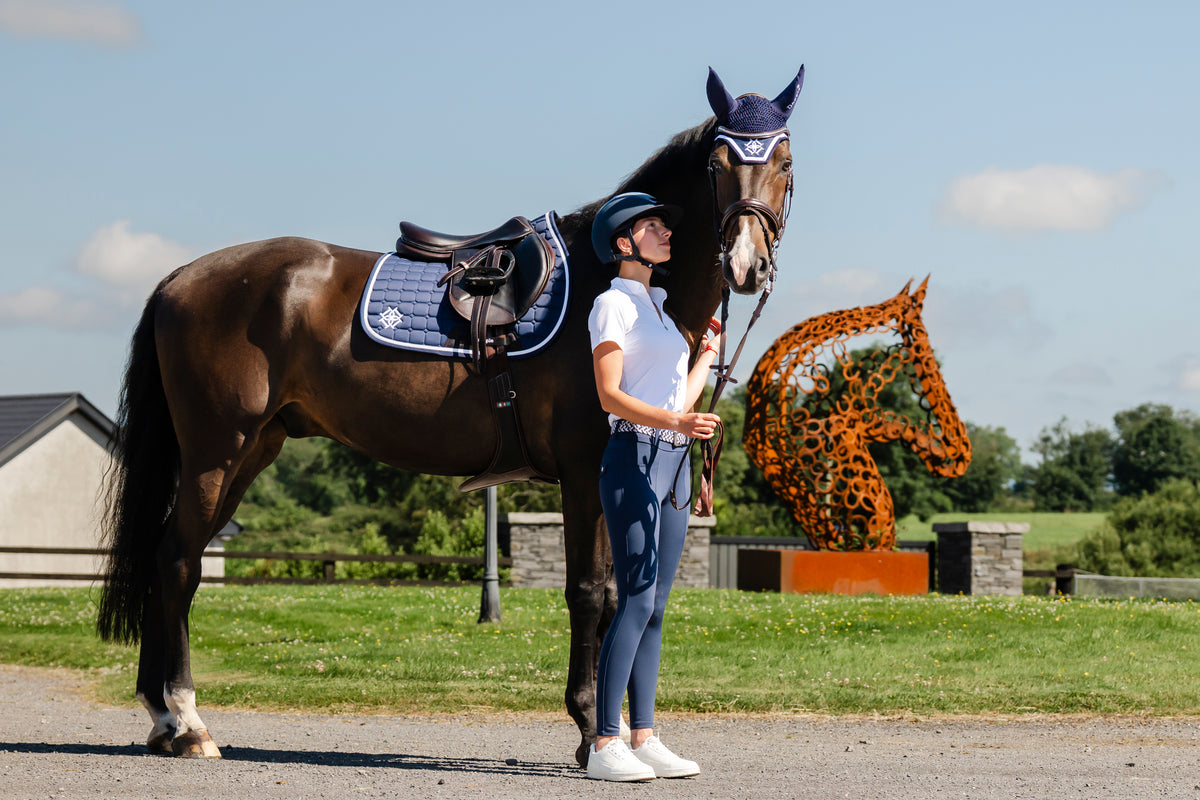 Navy Saddle Pad and Fly Veil Set
