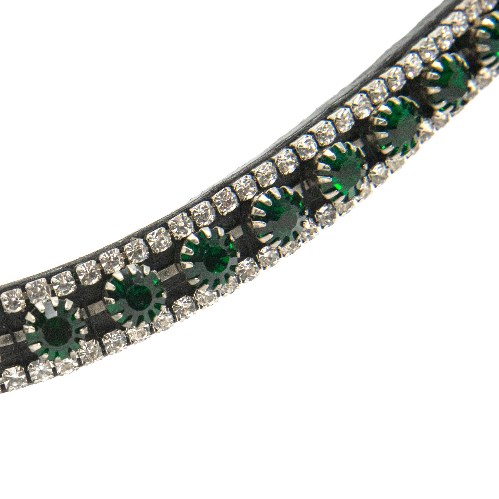 Dapple Equestrian horse browband with green with small white Diamante details