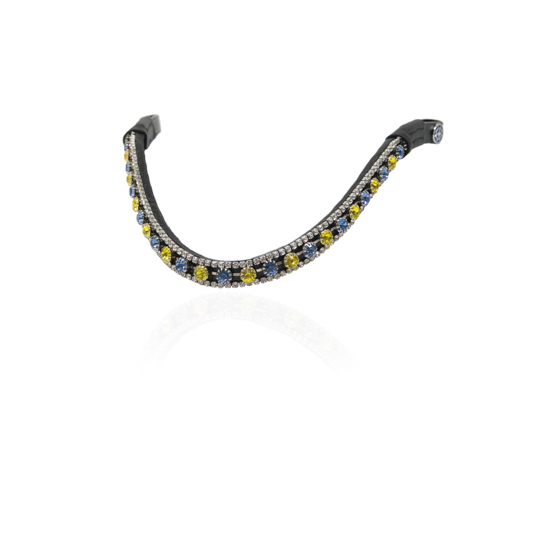 Dapple Equestrian horse browband with Blue and Yellow and small white Diamante details