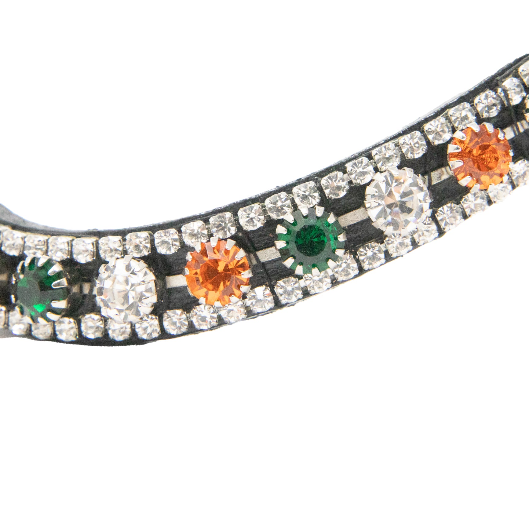 Dapple Equestrian horse browband with green, white and orange Diamante details called Irish Browband