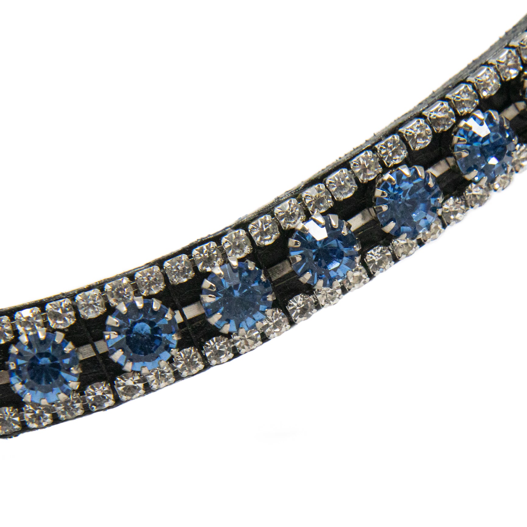 Dapple Equestrian horse browband with blue and small white Diamante details called Oxford Blue Browband