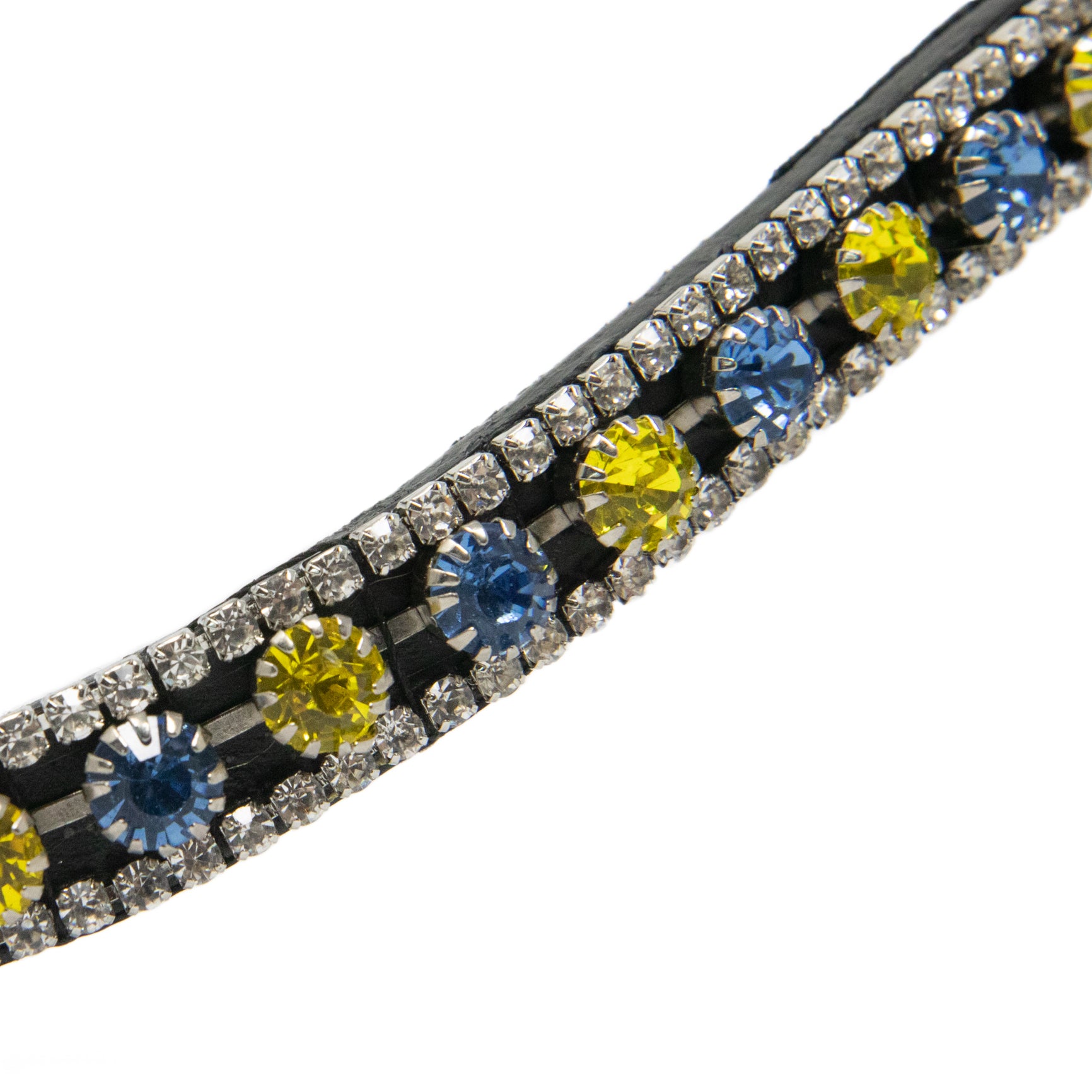 Dapple Equestrian horse browband with Blue and YellowDiamante details called Swedish Browband
