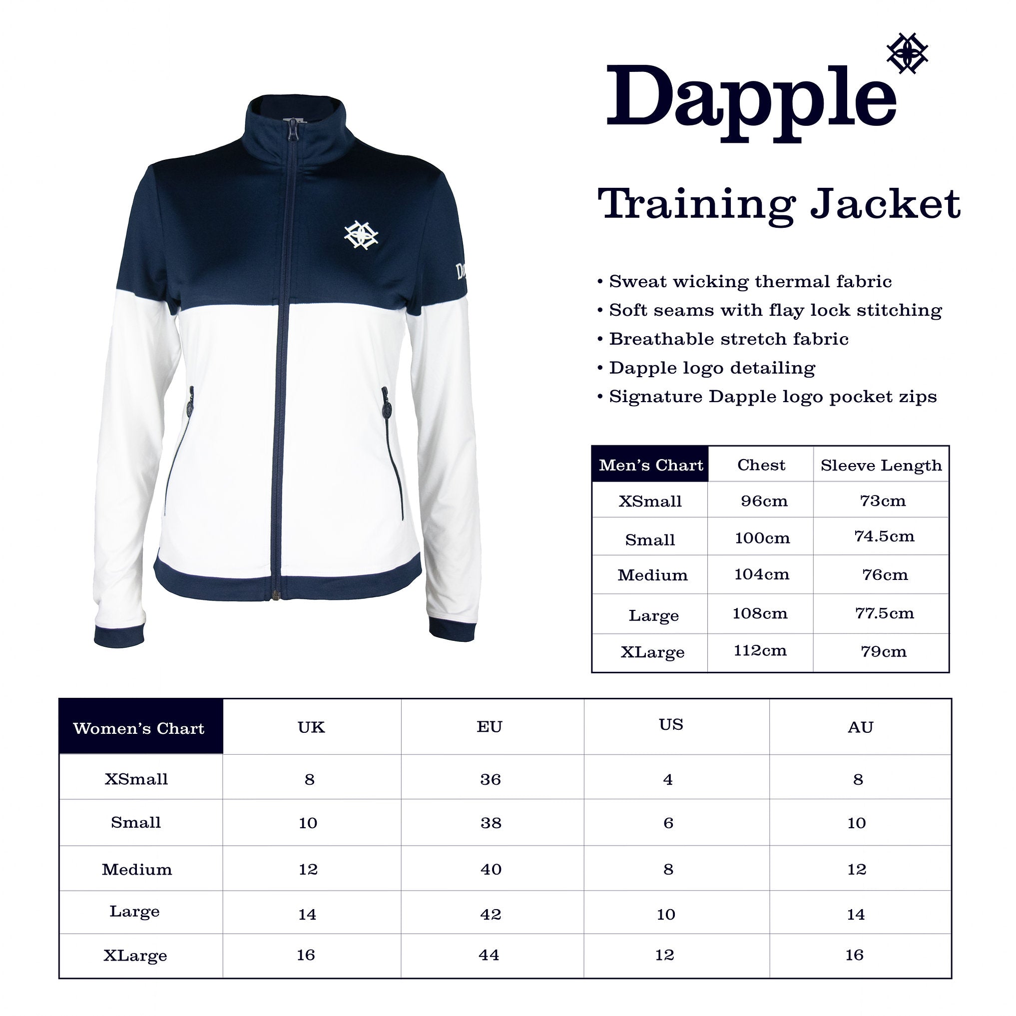 Dapple Training Jacket Sizing Chart
