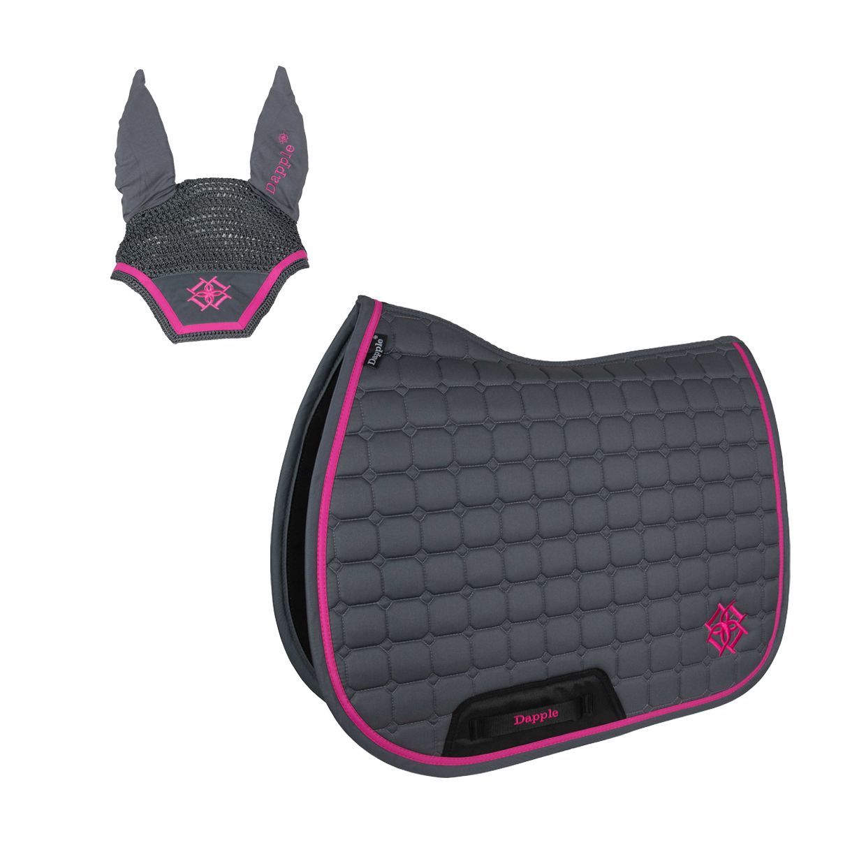 Grey & Fuchsia Saddle Pad and Fly Veil Set
