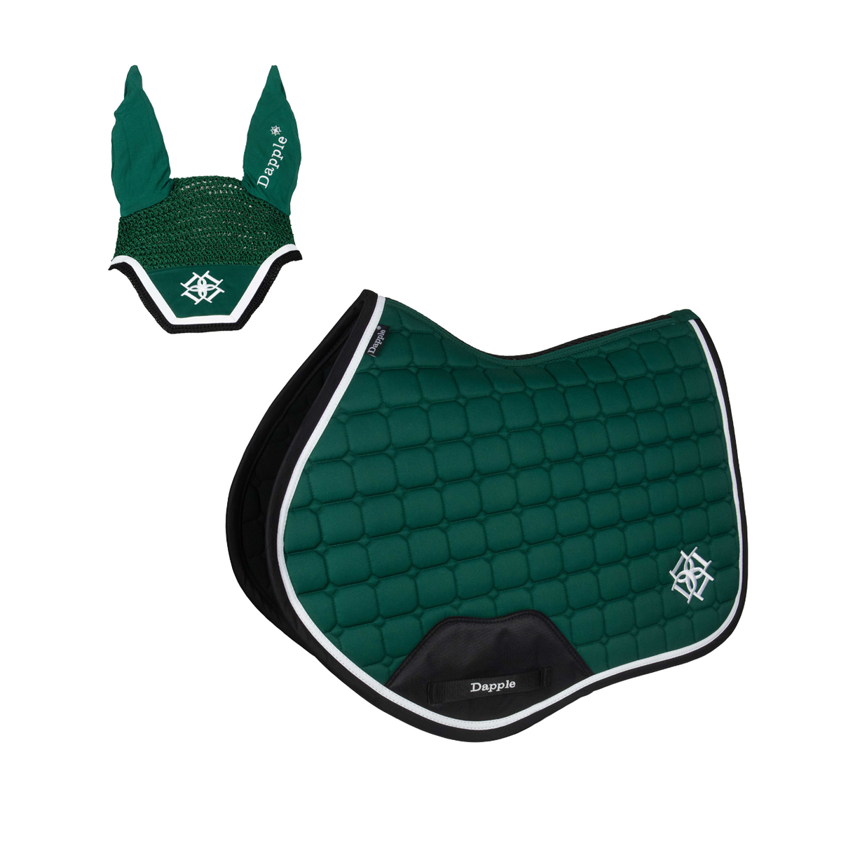 Green, Black & White Saddle Pad and Fly Veil Set