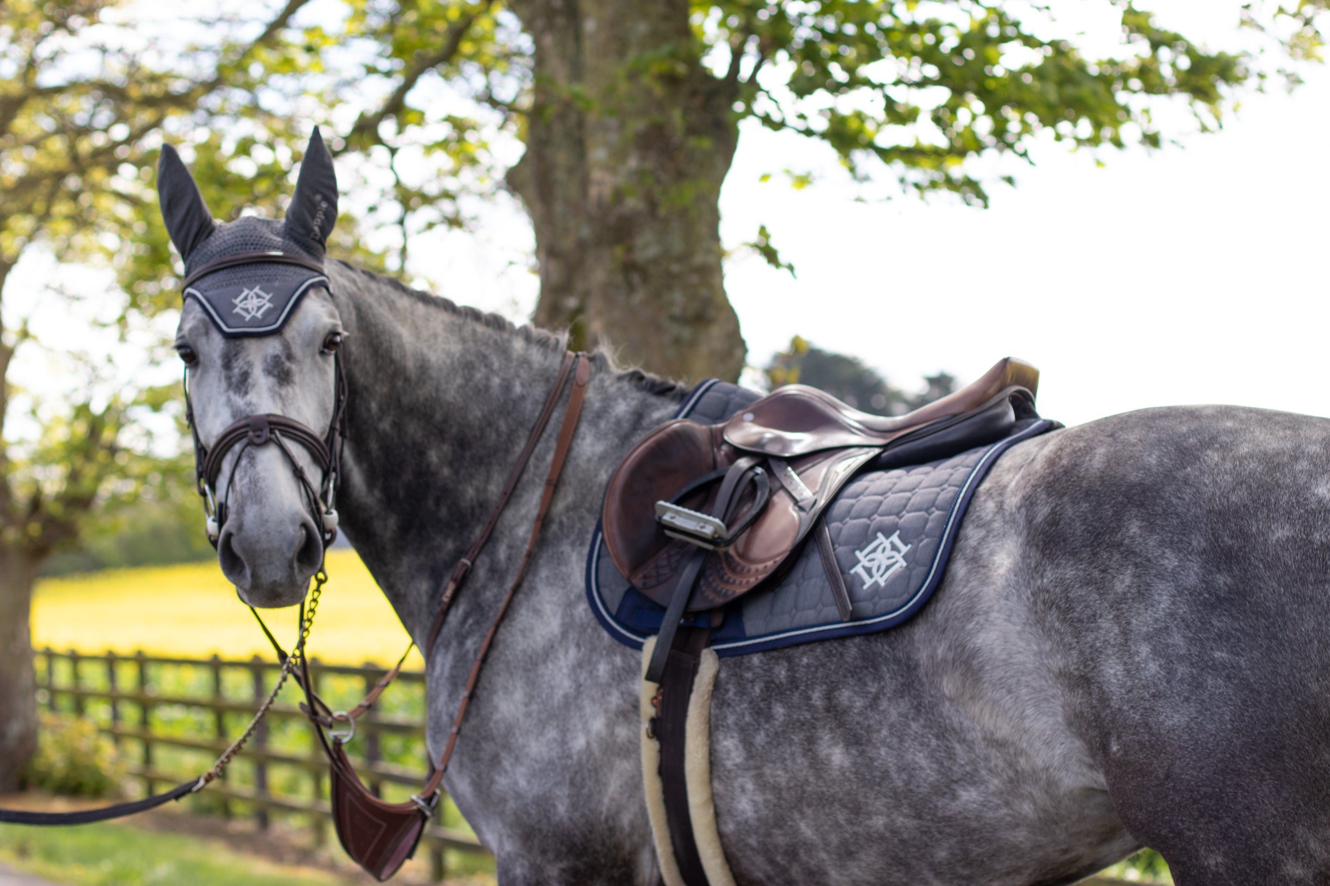 Grey Melange Saddle Pad & Fly Veil