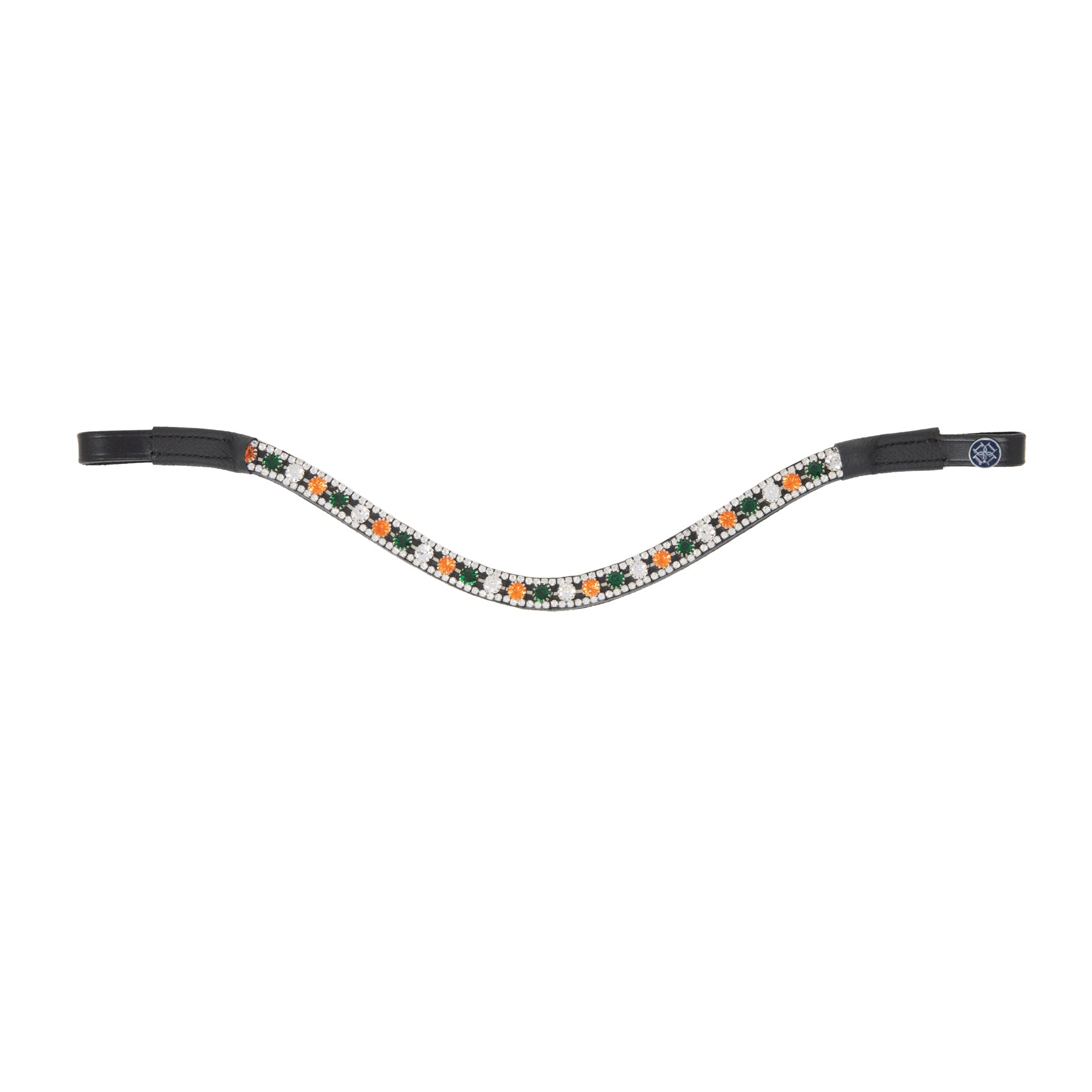Dapple Equestrian horse browband with green, white and orange Diamante details called Irish Browband