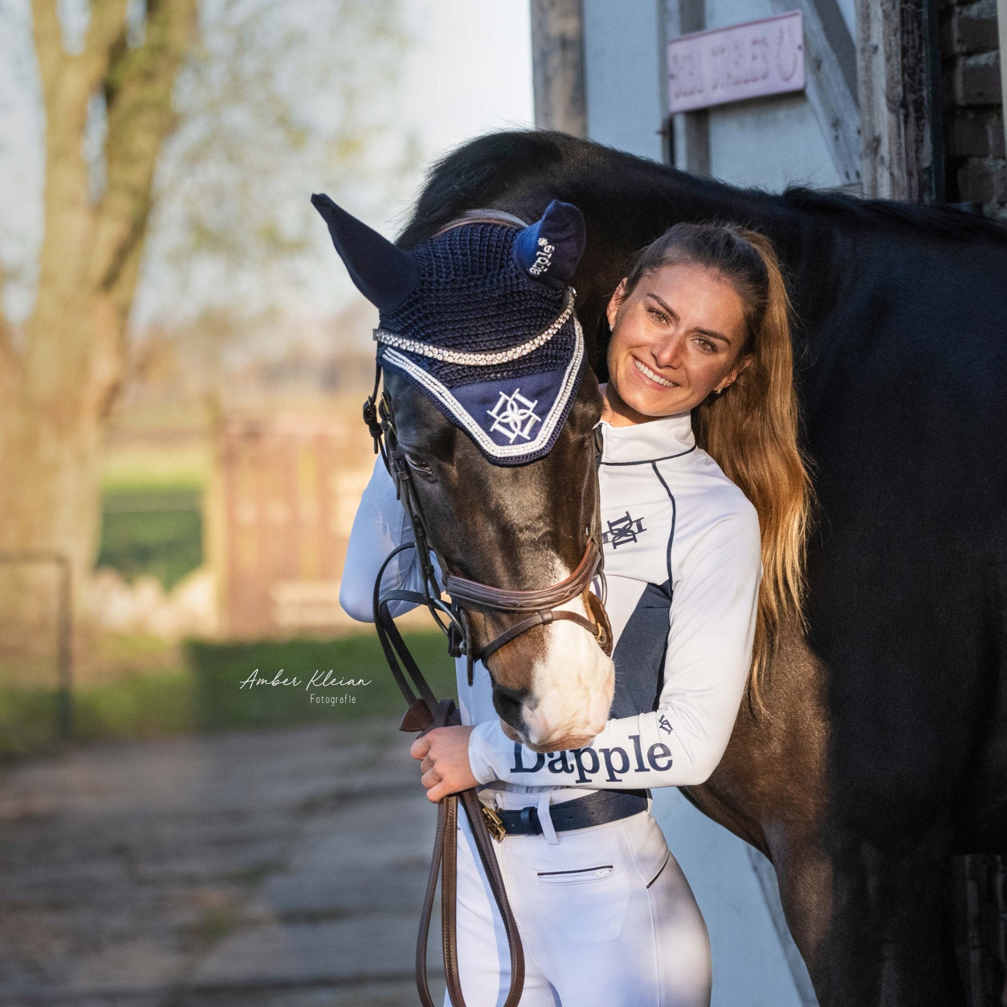 Horse and rider in White Baselayer by Dapple Equestrian