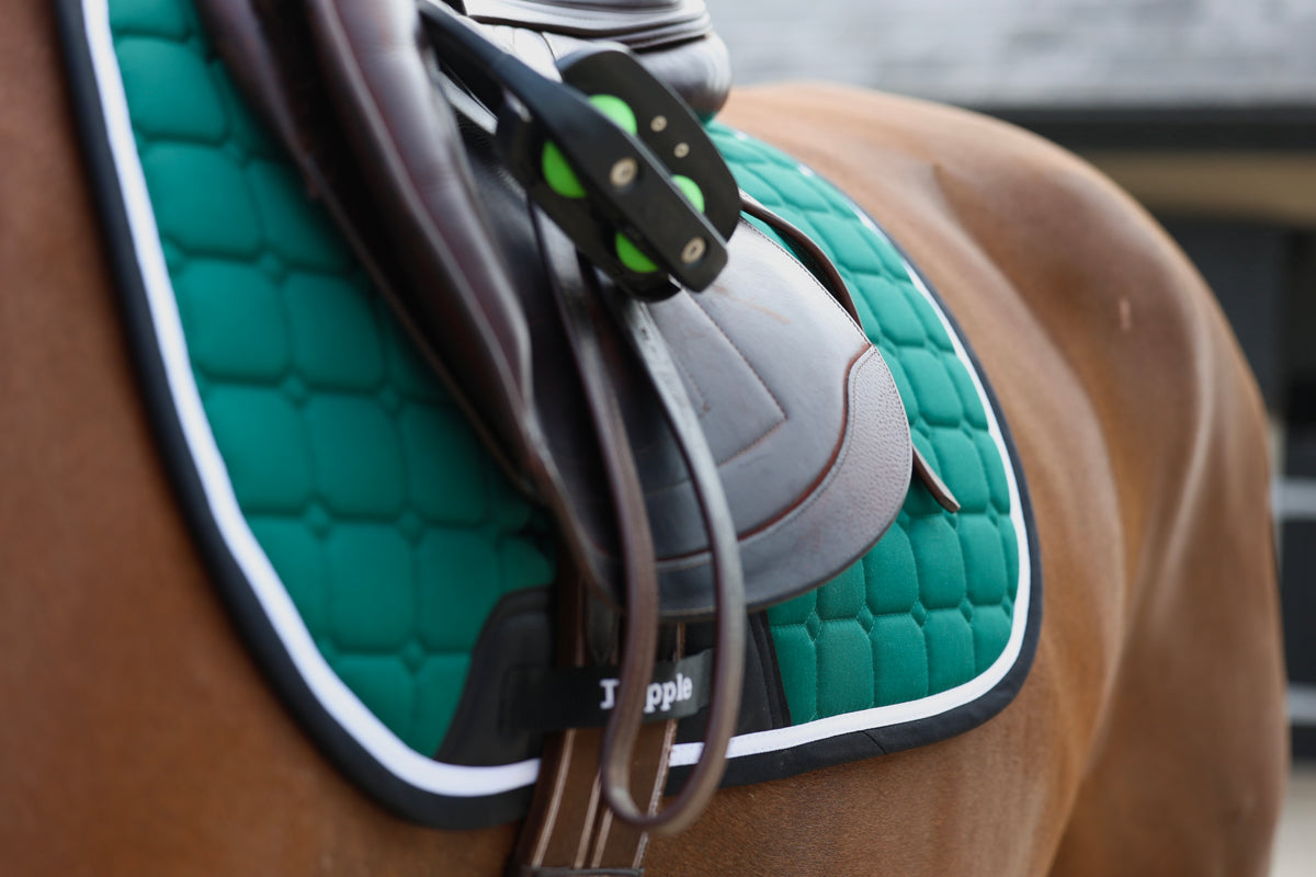Green, Black & White Saddle Pad and Fly Veil Set - No logo