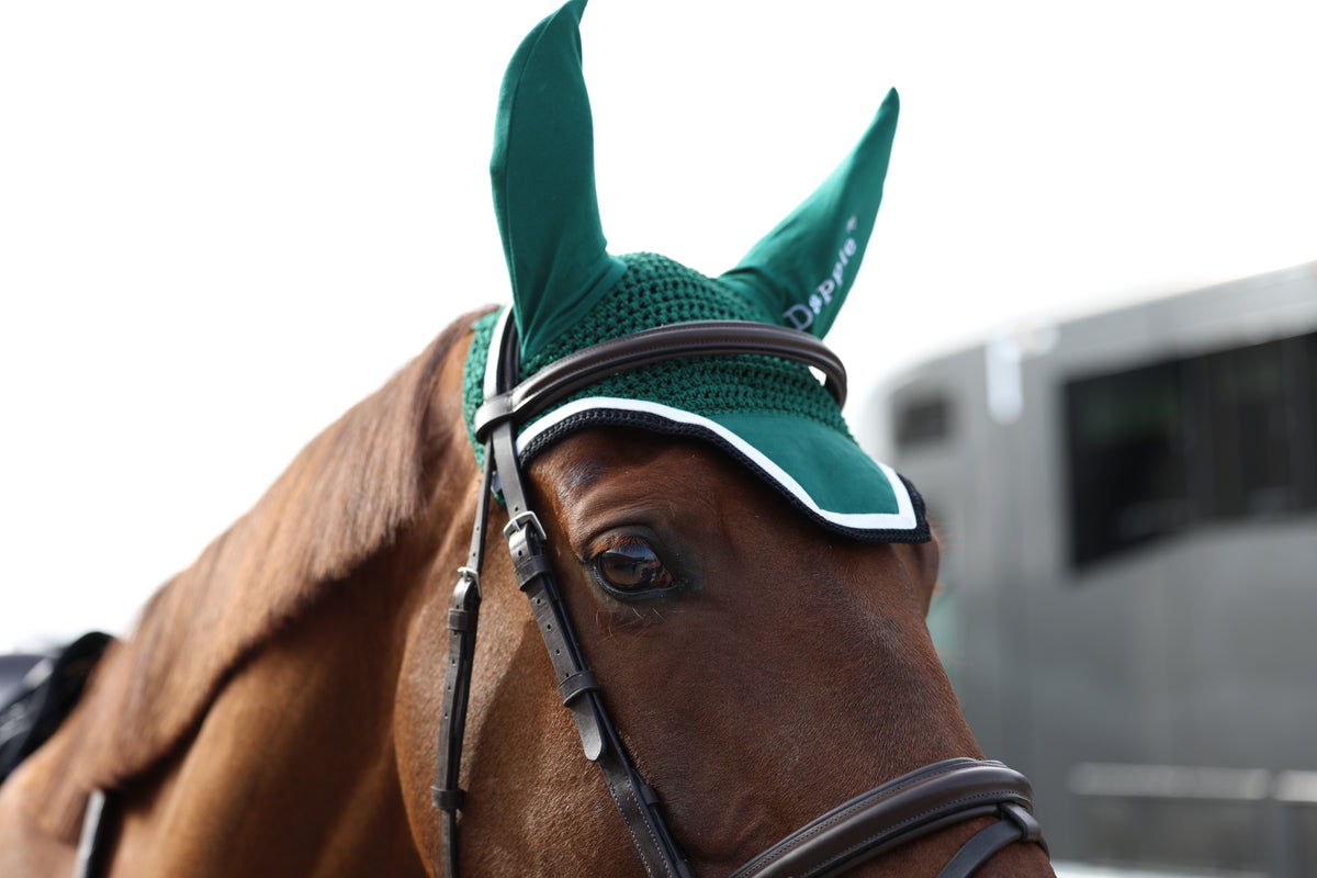 Green, Black & White Saddle Pad and Fly Veil Set - No logo