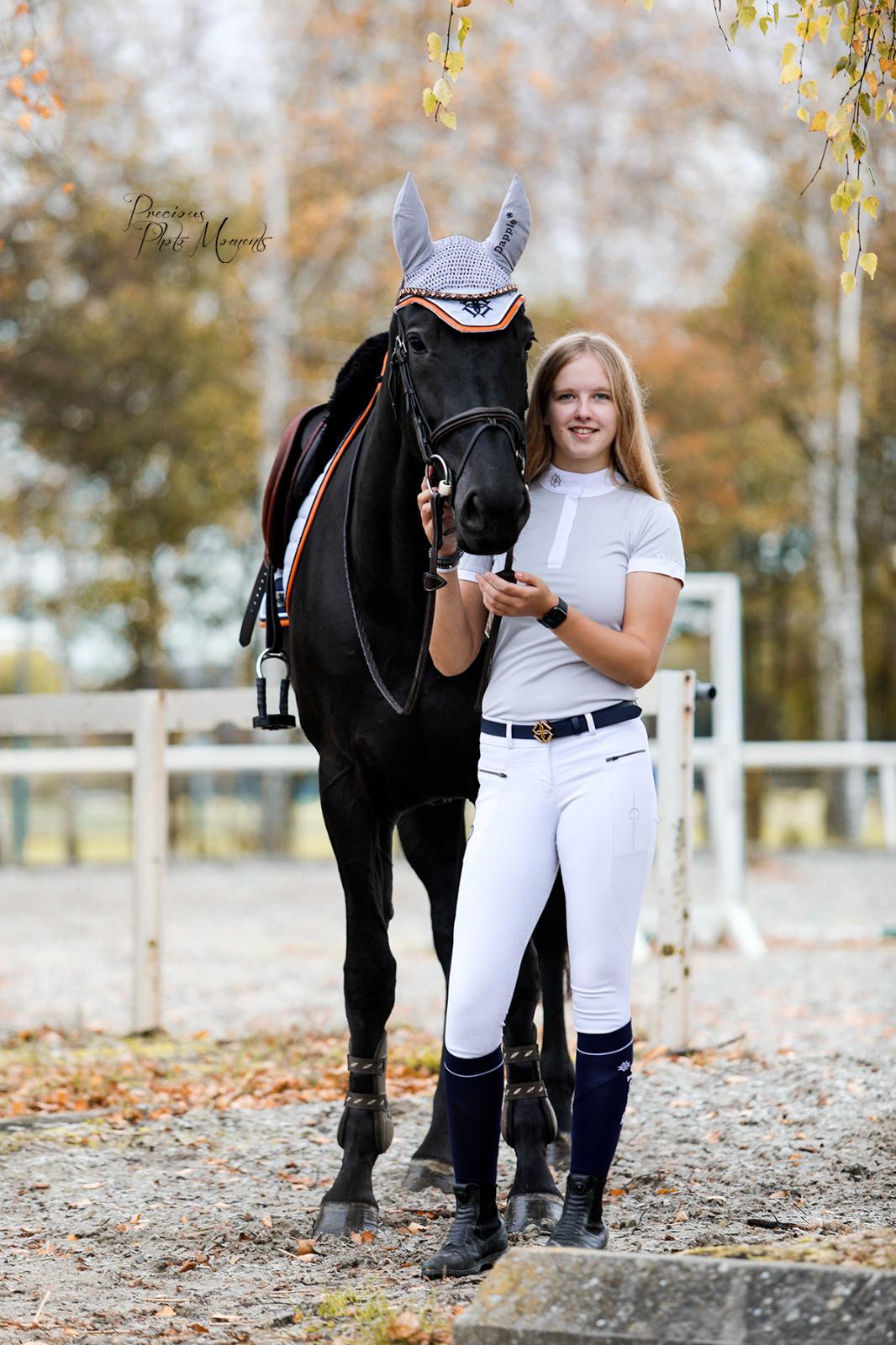 Horse and rider dressed in matching Dapple Equestrian Cloud Grey