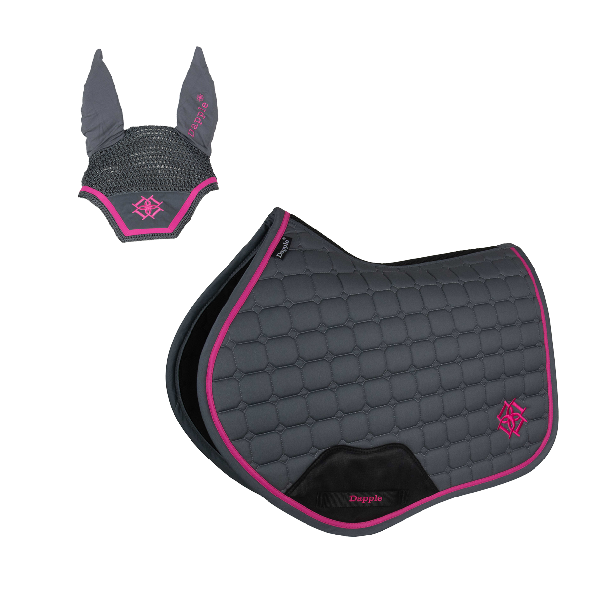 Grey & Fuchsia Saddle Pad and Fly Veil Set
