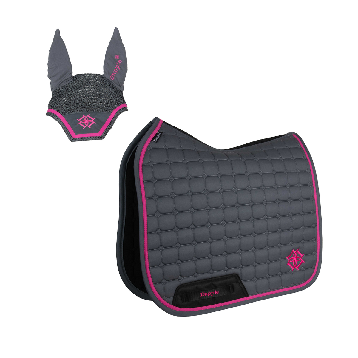 Grey & Fuchsia Saddle Pad and Fly Veil Set