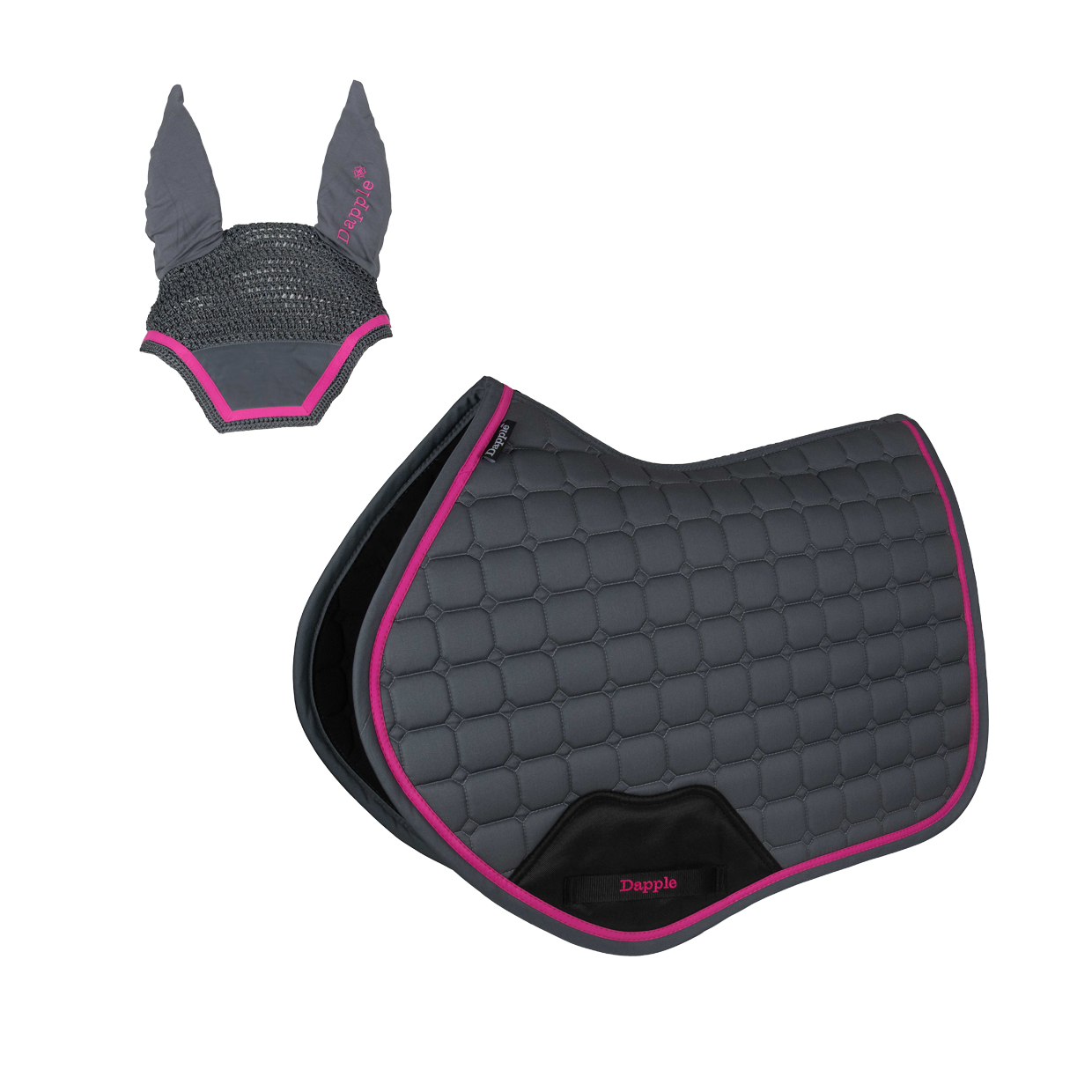 Grey & Fuchsia Saddle Pad and Fly Veil Set - No logo