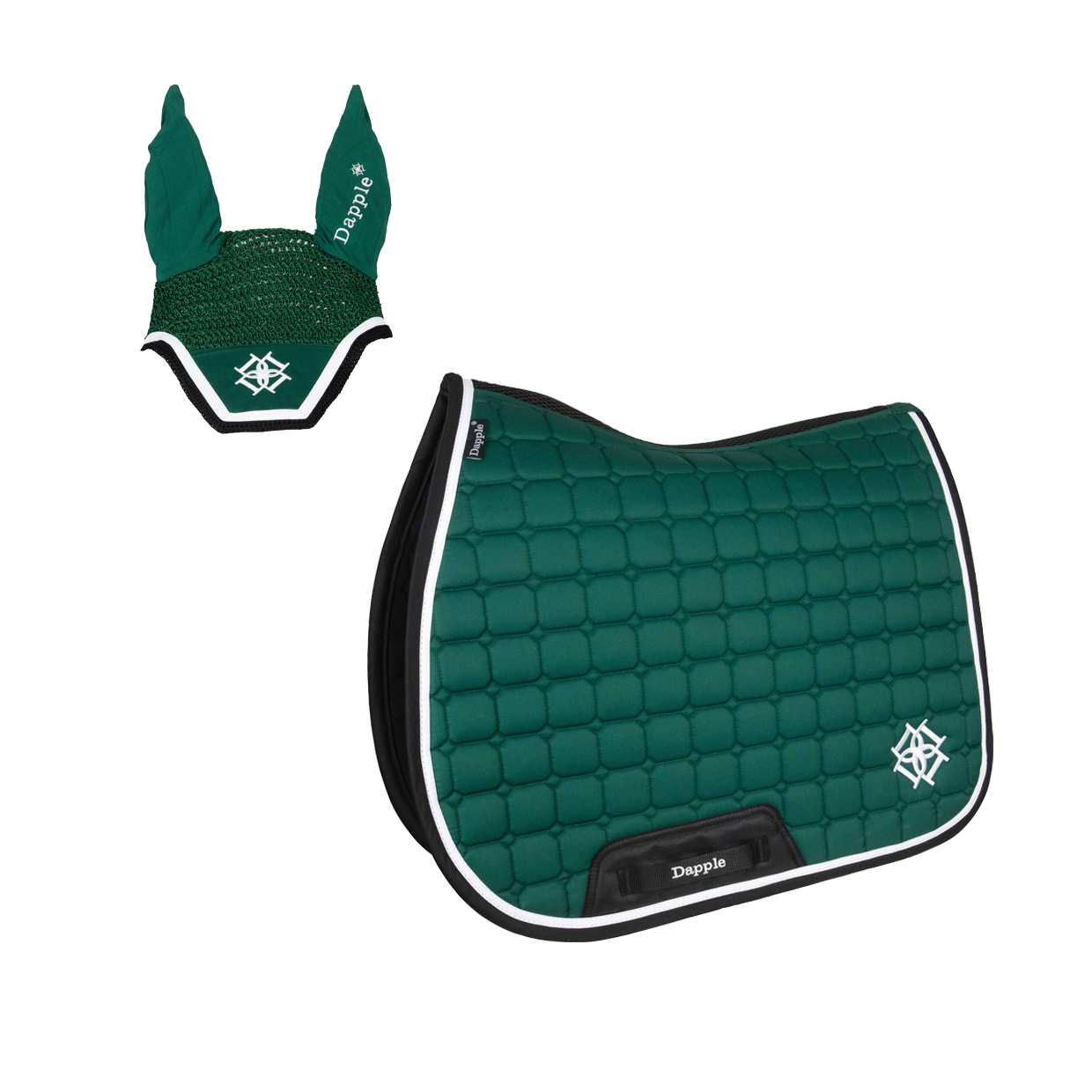 Green, Black & White Saddle Pad and Fly Veil Set