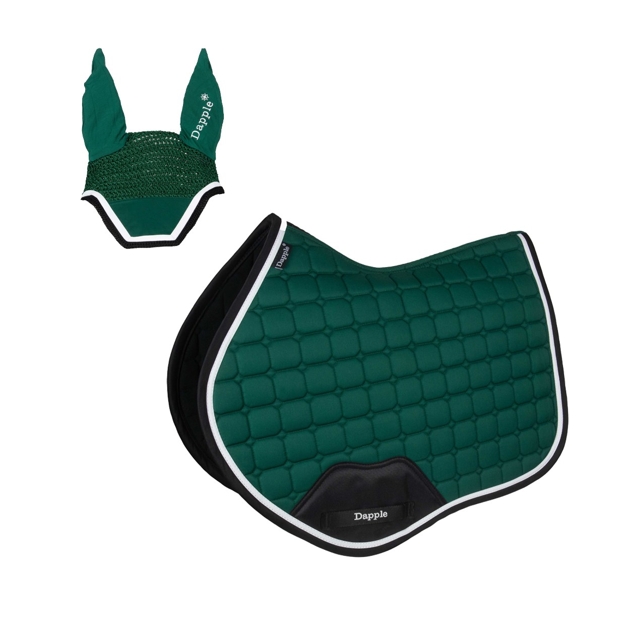 Green, Black & White Saddle Pad and Fly Veil Set - No logo