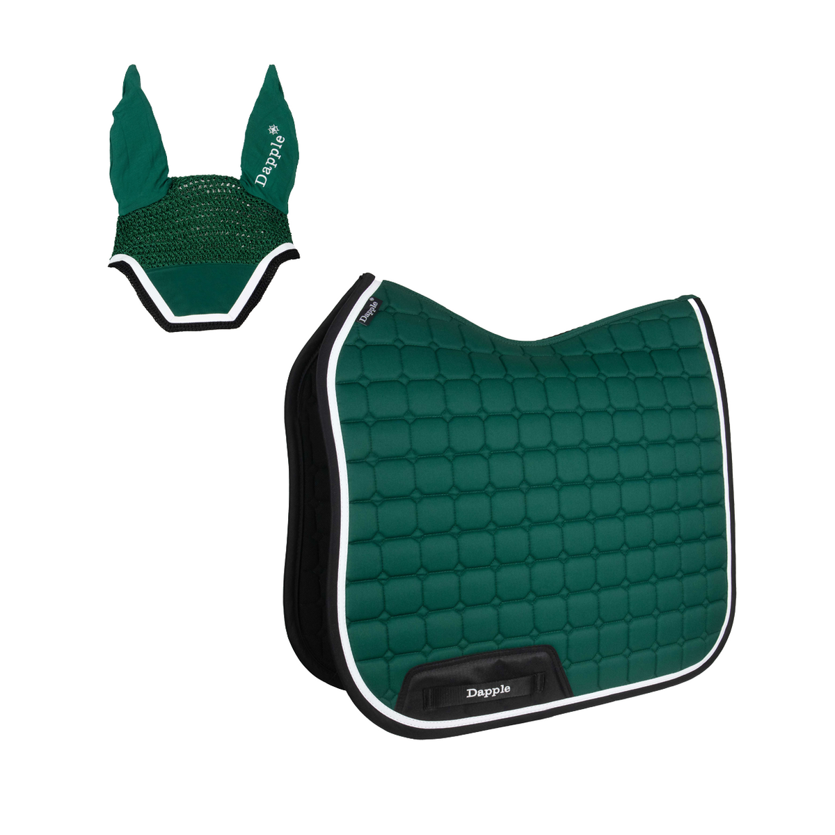 Green, Black & White Saddle Pad and Fly Veil Set - No logo
