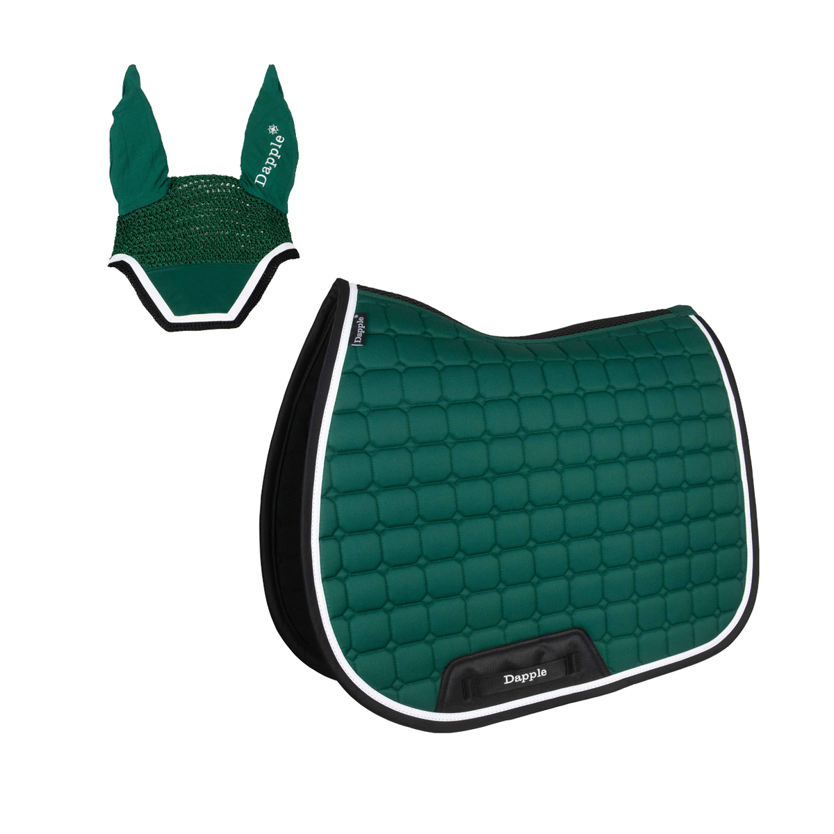 Green, Black & White Saddle Pad and Fly Veil Set - No logo