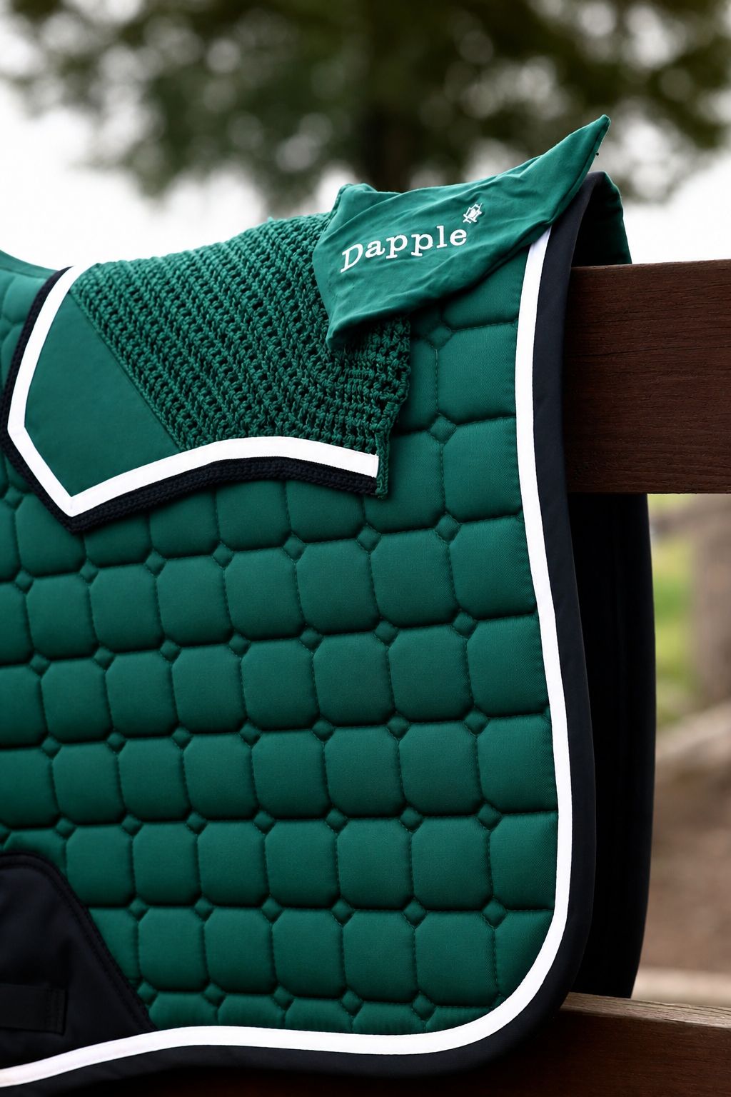 Green, Black & White Saddle Pad Close Contact